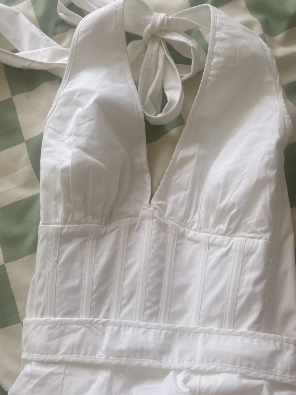 HOUSE OF CB 'Allena' White Stretch CottonHalterMidiSundress/Size S-US 4-6/QA7451 - Picture 5 of 5